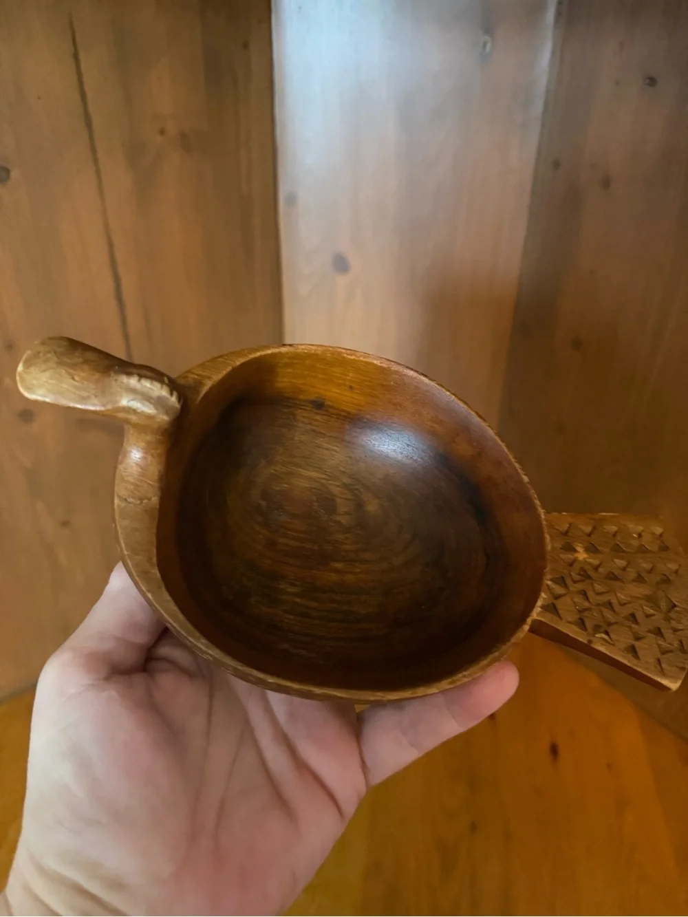 Vintage Hand Carved Wooden Duck Bowl Scandinavian Folk Art Kåsa Mid Century